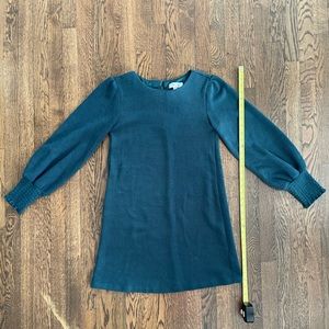 Blue/teal small long sleeve winter knee length dress with balloon sleeves